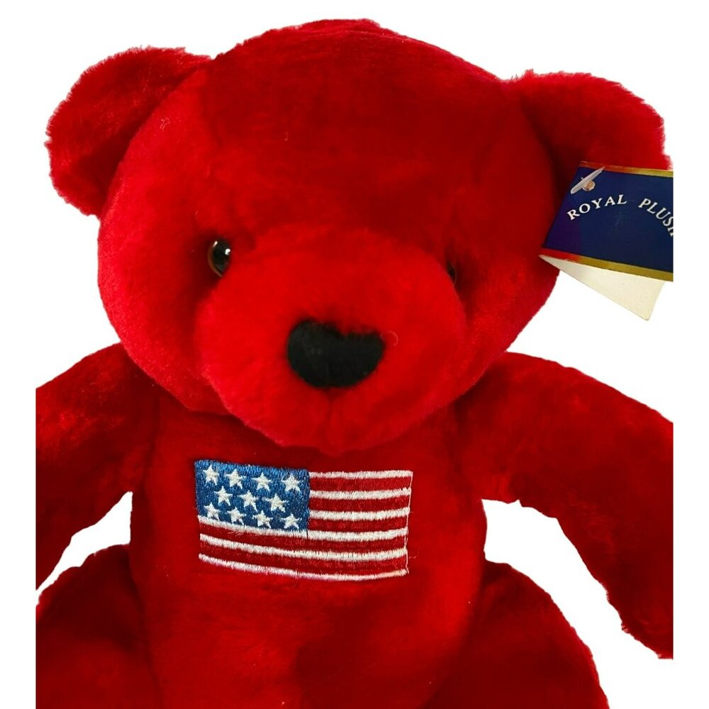 Vintage Royal Plush Toys Bear NWT 9 1/2" Red White Blue American Flag USA w/TAG! - Picture 2 of 7